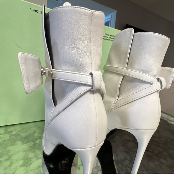 🔥Off-White c/o Virgil Abloh SZ 36 White Leather Zip Tie Pointed Toe Bootie Used - Picture 13 of 16